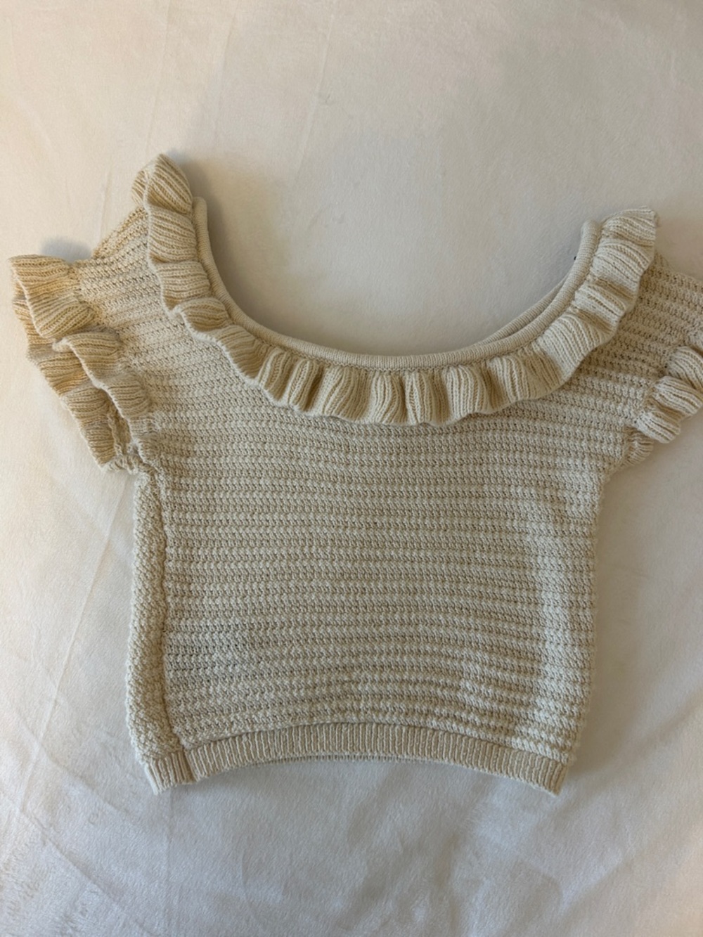H&M Cream Ruffle-Trim Knit Top